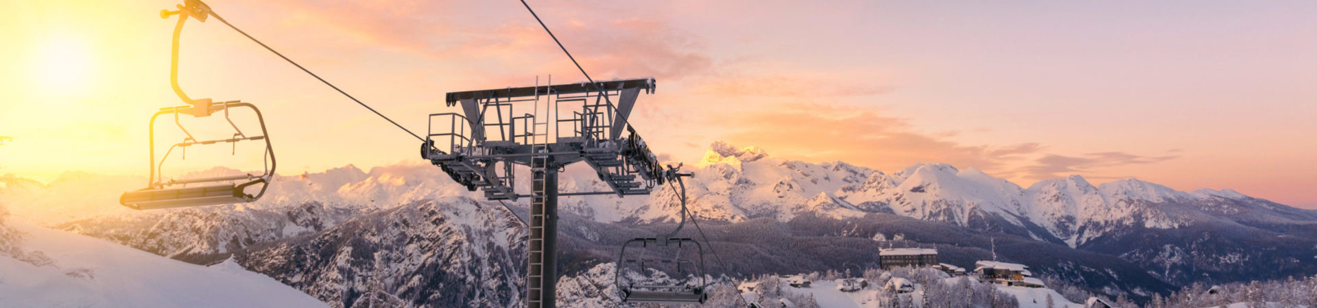 Beautifull sunset in ski center of Vogel, Triglav natural park, Julian Alps, Slovenia, Europe.